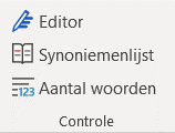 Screenshot van Editor knop in Word Tabblad Controleren